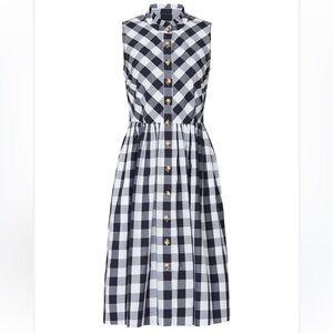 J. Crew Navy Blue and White Gingham Sleeveless Midi Shirt Dress